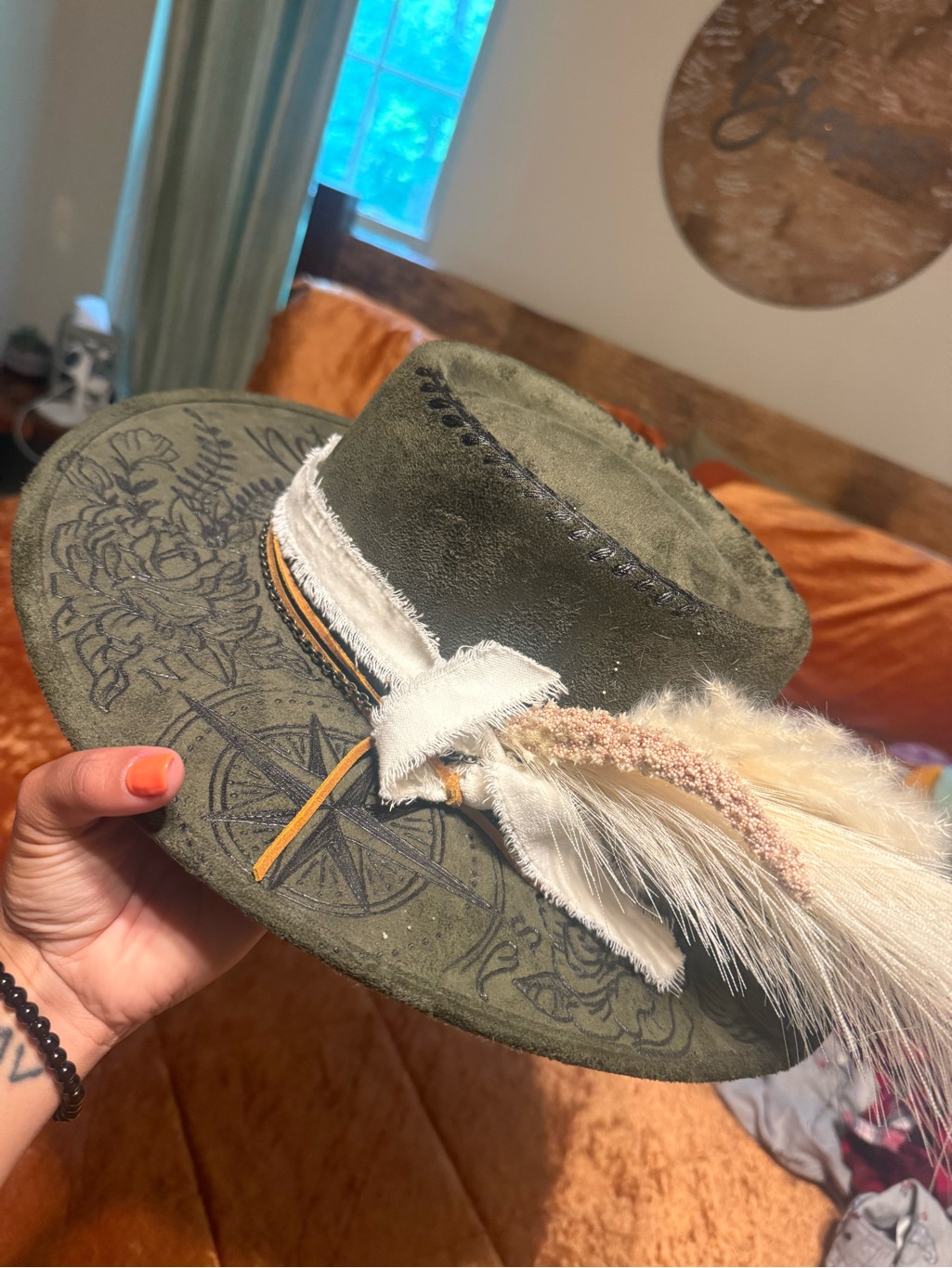 Medium Olive Green Suede Hat